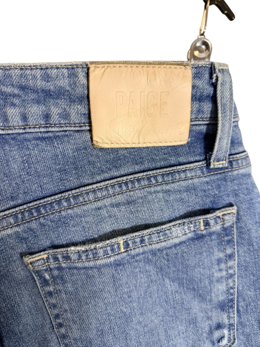 PAIGE Cropped Wide Leg Jeans Raw Hem Distressed Medium Wash Size 26 - Picture 6 of 9
